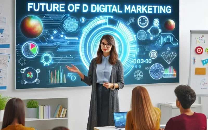 a teacher explaining the future of digital marketing in a digital marketing classroom